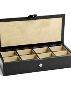Redd Leather - Crocodile Print Leather Cufflink Box Black