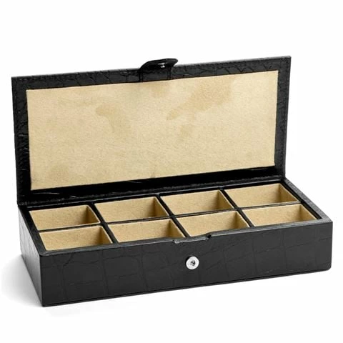 Redd Leather - Crocodile Print Leather Cufflink Box Black
