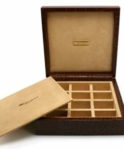 Renzo Romagnoli Renzo - Crocodile Leather Cufflink Box 12 Compartments Brown
