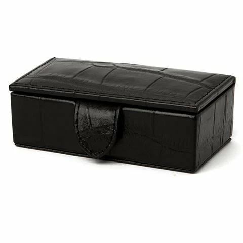 Redd Leather - Crocodile Leather Cufflink Box Small Black