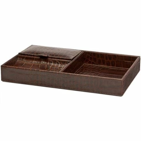 Redd Leather - Crocodile Print Leather Valet Tray Chocolate