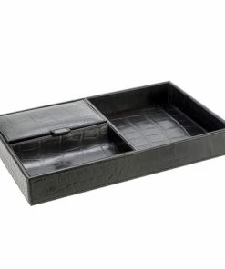 Redd Leather - Crocodile Print Leather Valet Tray Black