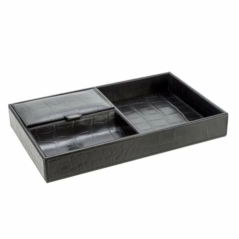 Redd Leather - Crocodile Print Leather Valet Tray Black