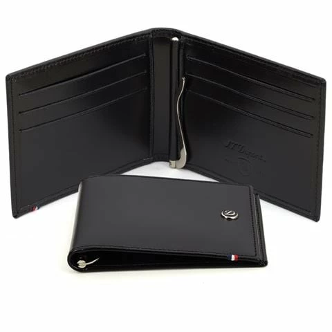Dupont - Line D Leather Note Clip 6 Credit Card Slots Black
