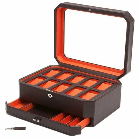 Wolf Designs Wolf - Windsor Watch Box For Ten Watches Brown/Orange W/Draw