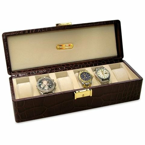 Renzo Romagnoli Renzo - Crocodile Print Watch Box For Six Watches Brown