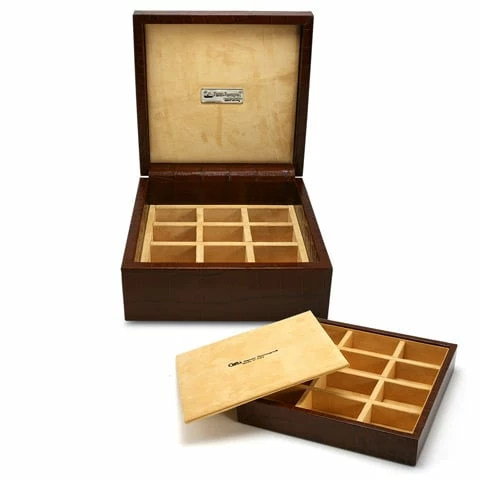 Renzo Romagnoli Renzo - Crocodile Leather Cufflink Box 24 Compartments Brown